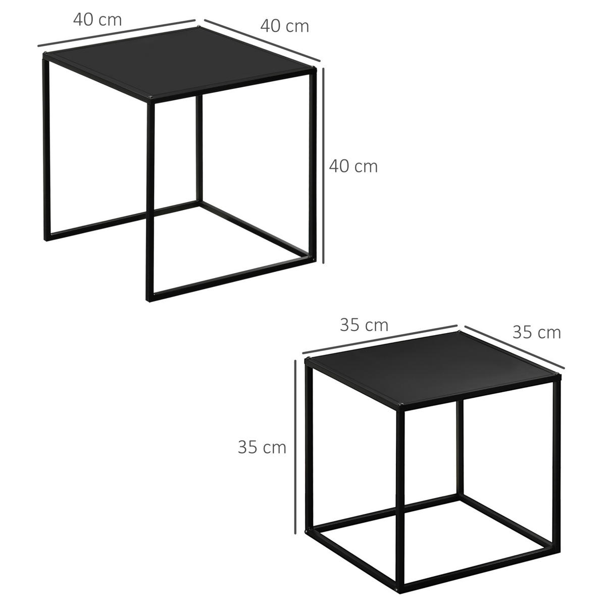 COUCHTISCH-SET 40/40/40 und 35/35/35 cm, 2-teilig, flexibel stellbar mit Stahlgestell, Schwarz - Schwarz, Metall (40/40/40cm) - Redom