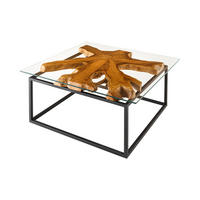 COUCHTISCH ROOT Teakholz quadratisch Natur|Schwarz|Transparent 70cm - Transparent/Schwarz, Glas/Holz (70/70/40cm) - riess-ambiente