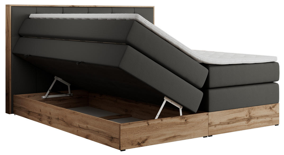 BOXSPRINGBETT VENETO KING 180/200 Dunkelgrau Kunstleder - H4 - Dunkelgrau, Holz/Textil (180/200cm) - MKS