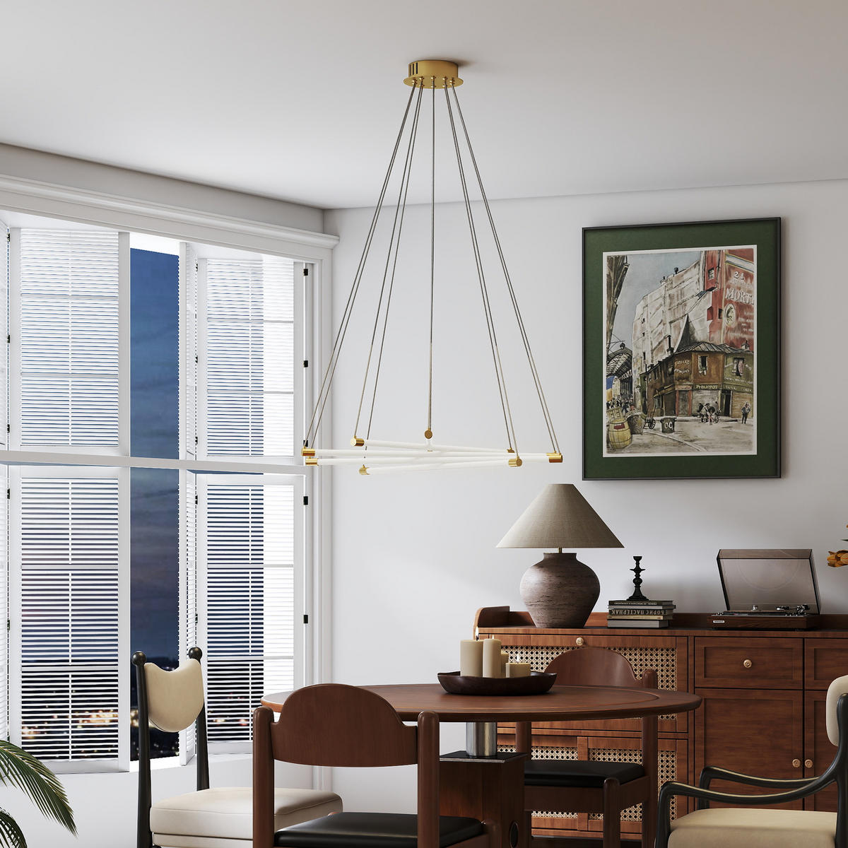 LED-DECKENLAMPE, 50W, 5 anpassbare Lichtrohre, anpassbar, Gold+Weiß - Multicolor, Metall (82/82/124cm) - HOMCOM