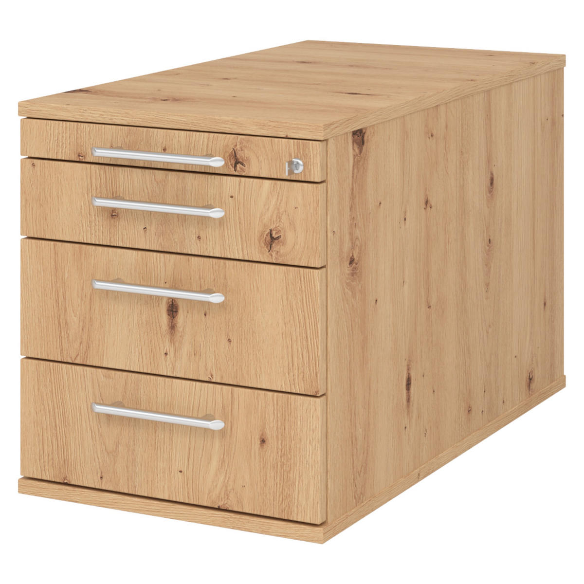 ROLLCONTAINER - mit 3 Schubladen 80/42,8/51,2 cm in Wildeiche Relinggriff (Kunststoff) - Wildeiche, Holzwerkstoff (42.8/51.2/80cm) - bümö