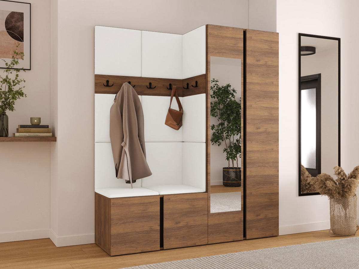 GARDEROBEN-SET Orion XII - Nussbaumfarben/Weiß, Holzwerkstoff/Kunststoff (158/186/46cm) - MIRJAN24