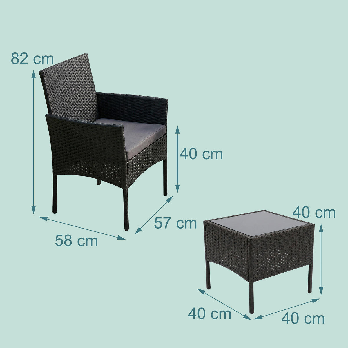3-TLG.GARTENMÖBEL-SET - Schwarz, Glas/Kunststoff - Relaxdays
