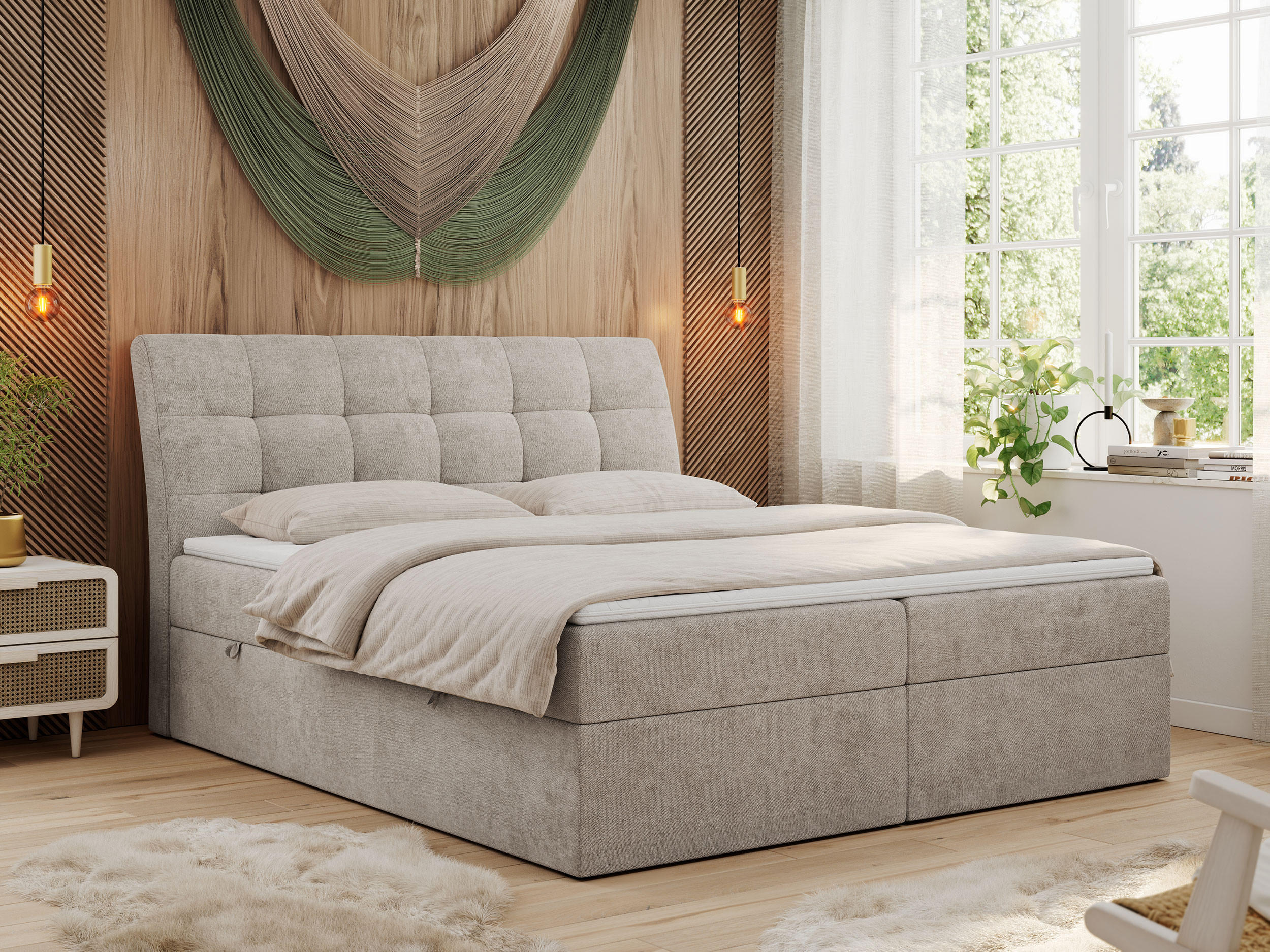 BOXBETT DIEGOS 120/200 Beige Struktur - H3 - Beige, Holz/Textil (120/200cm) - MKS