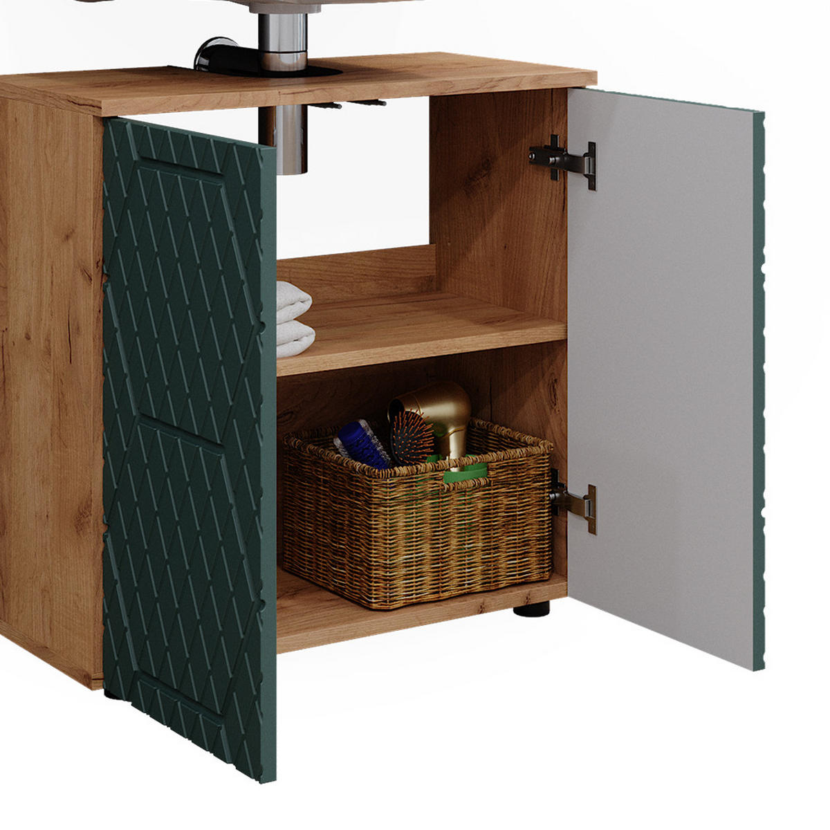 BADMÖBEL-SET Irma Grün 3 Teile, mit Hochschrank - Eiche Wotan/Grün, Holzwerkstoff (80/58.6/41cm) - Vicco