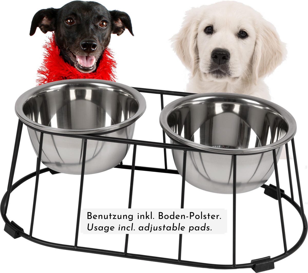 HUNDENAPF erhöht für mittelgroße/große Hunde mit Ständer, rutschfest aus Edelstahl - Silberfarben, Metall (1cm) - WONDERMAKE
