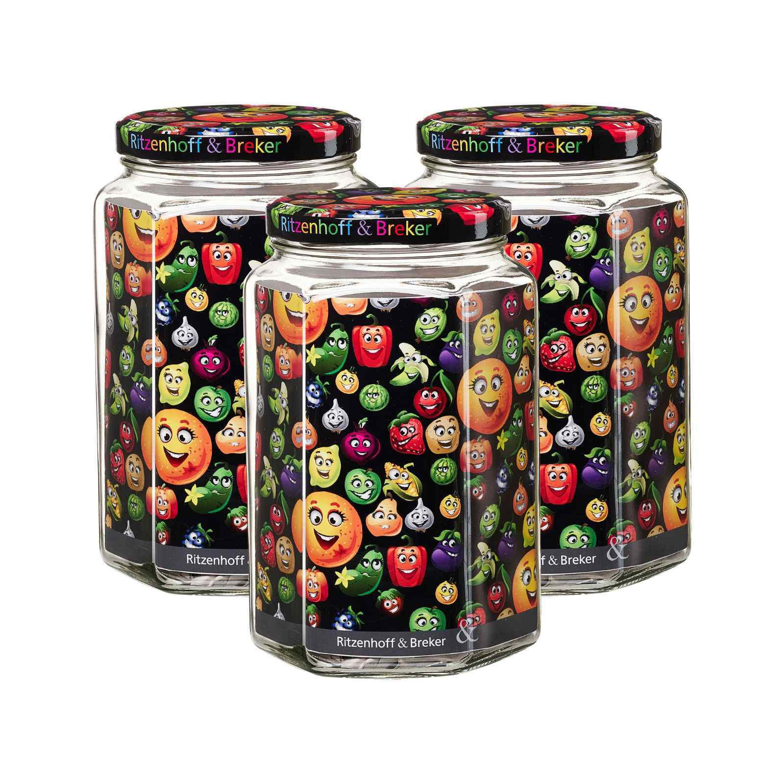 VORRATSGLÄSER Smile transparent 1,7 l 3er Set - Transparent, Glas (12/20/12cm) - Ritzenhoff Breker