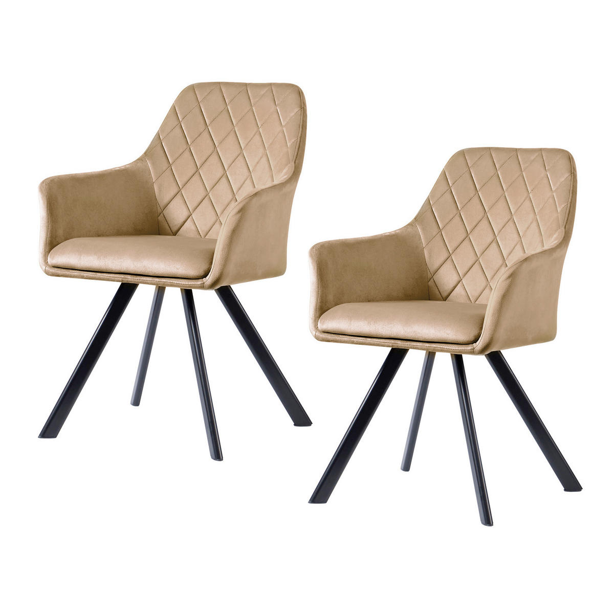 ESSZIMMERSTUHL MASON 2er Set Samt Beige - Braun, Textil (58/85/60cm) - SVITA