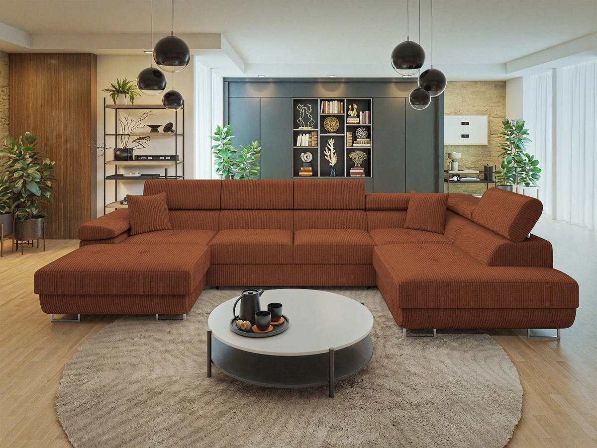 WOHNLANDSCHAFT Torezio Bis Cord, Seite: Rechts - Braun, Holz/Textil (346/90/203cm) - MIRJAN24