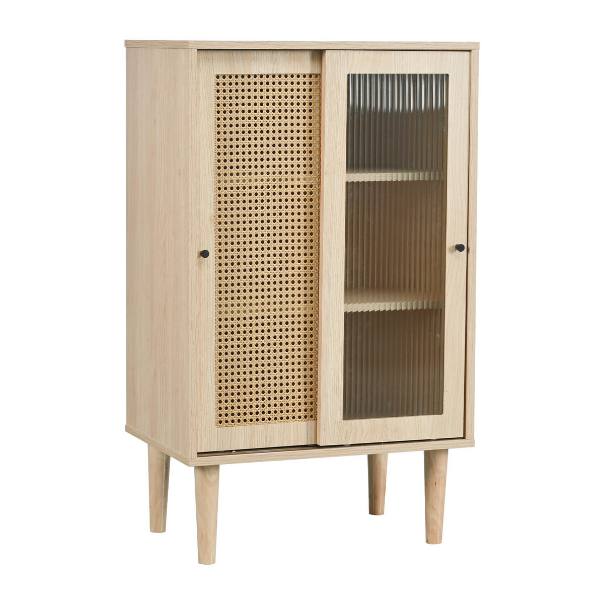 SIDEBOARD mit Rattan-Türen, 100x40x60 cm - Eiche San Remo, Glas/Holzwerkstoff (60/100/40cm) - Urban Meuble