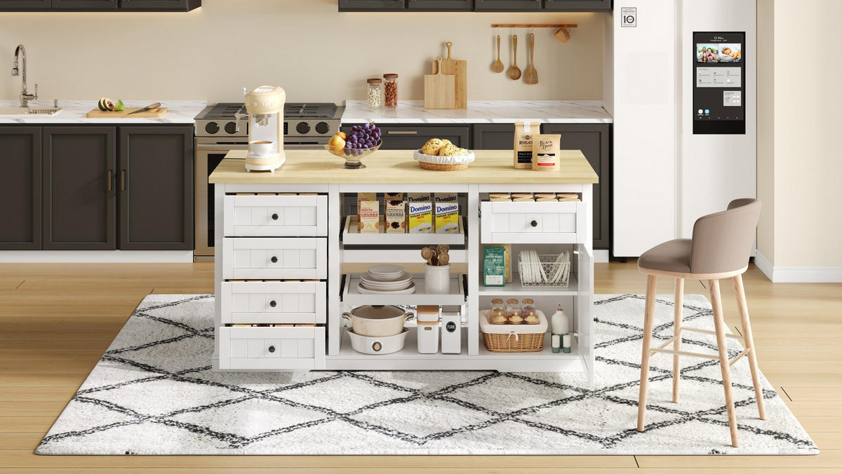 BUFFET 150/75,5/65 cm Natur/Weiß aus MDF mit klappbarer Erweiterungsplatte - Naturfarben, Holzwerkstoff (65/75.5/150cm) - OKMYHOME