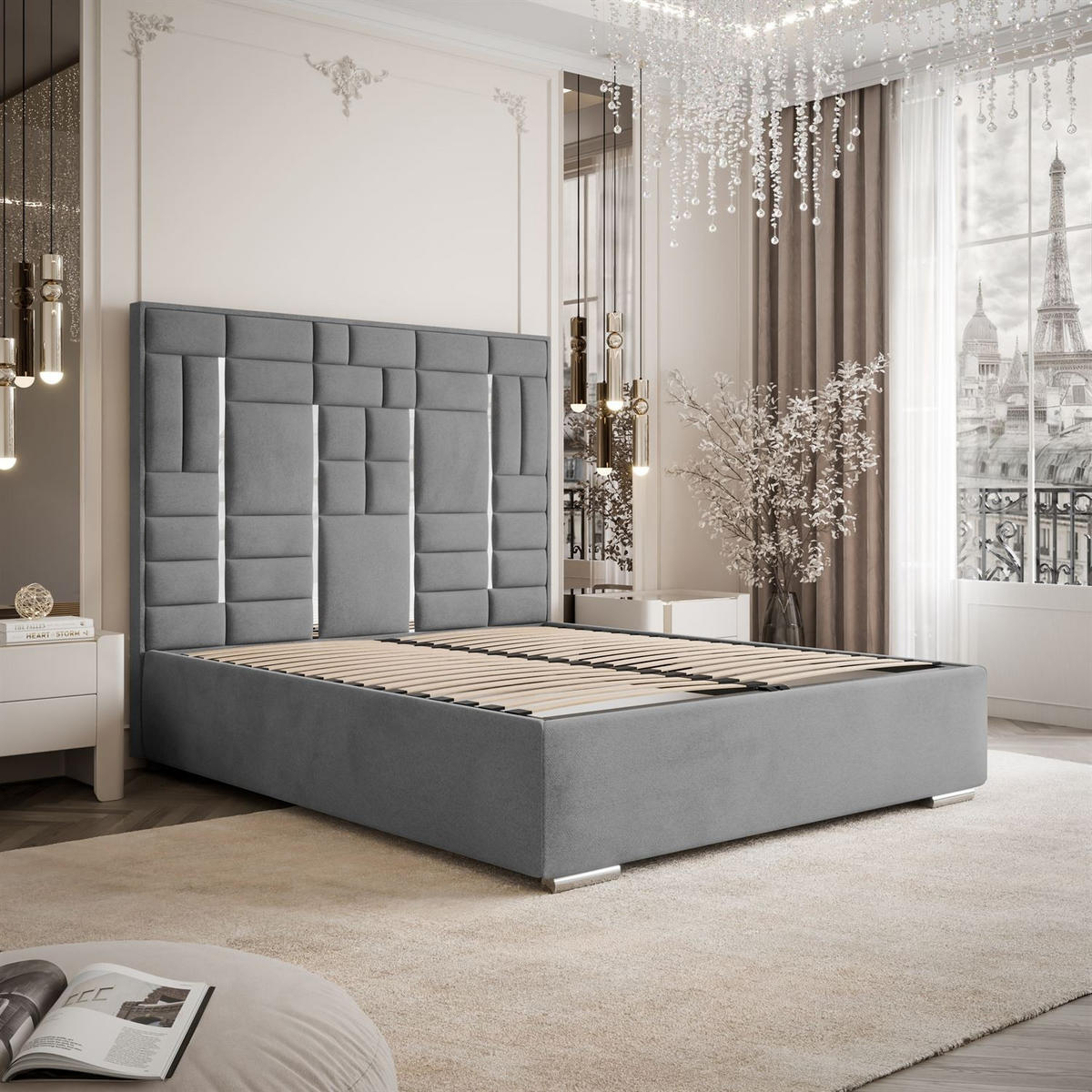 POLSTERBETT BRIGITTE SILVER mit Bettkasten 140x200 cm Element 23 - Grau, Textil (140/200cm) - Lookway
