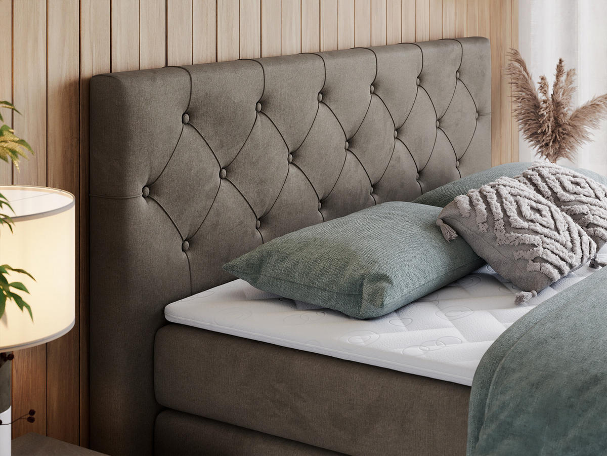BOXSPRINGBETT KING VELEN 160/200 Braun Velvet - H4 - Braun, Holz/Textil (160/200cm) - MKS
