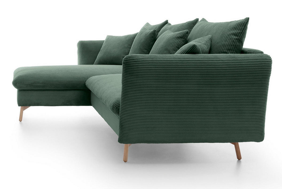 ECKSOFA Savona L-Form 260 cm, Cordstoff, Links, Grün - Grün, Holz (258/167cm) - Emporius
