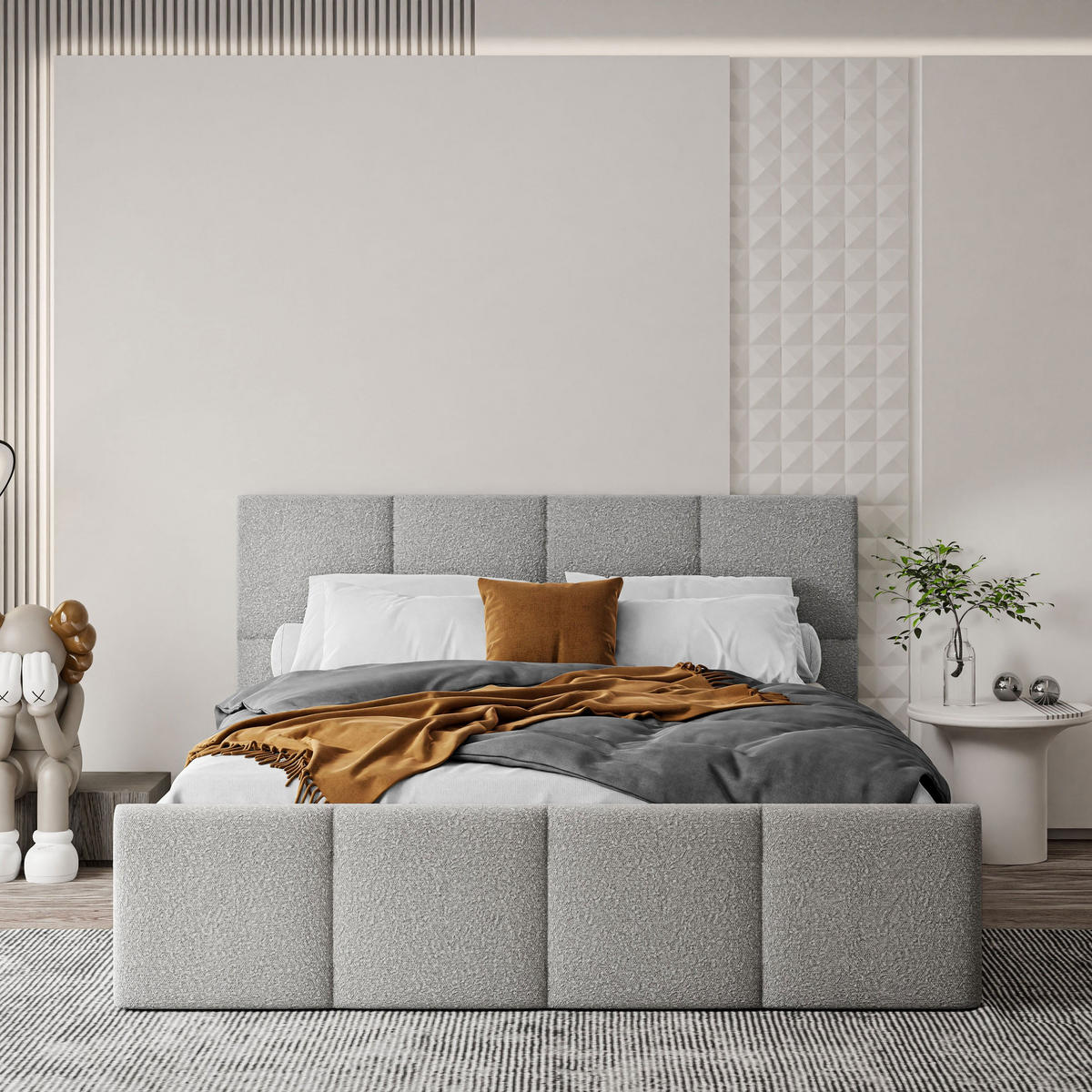 POLSTERBETT AVA 160x200 cm Ascot Toffe, 34 Holzlatten, Kopfteil 91 cm - Grau, Textil (160/200cm) - Lookway