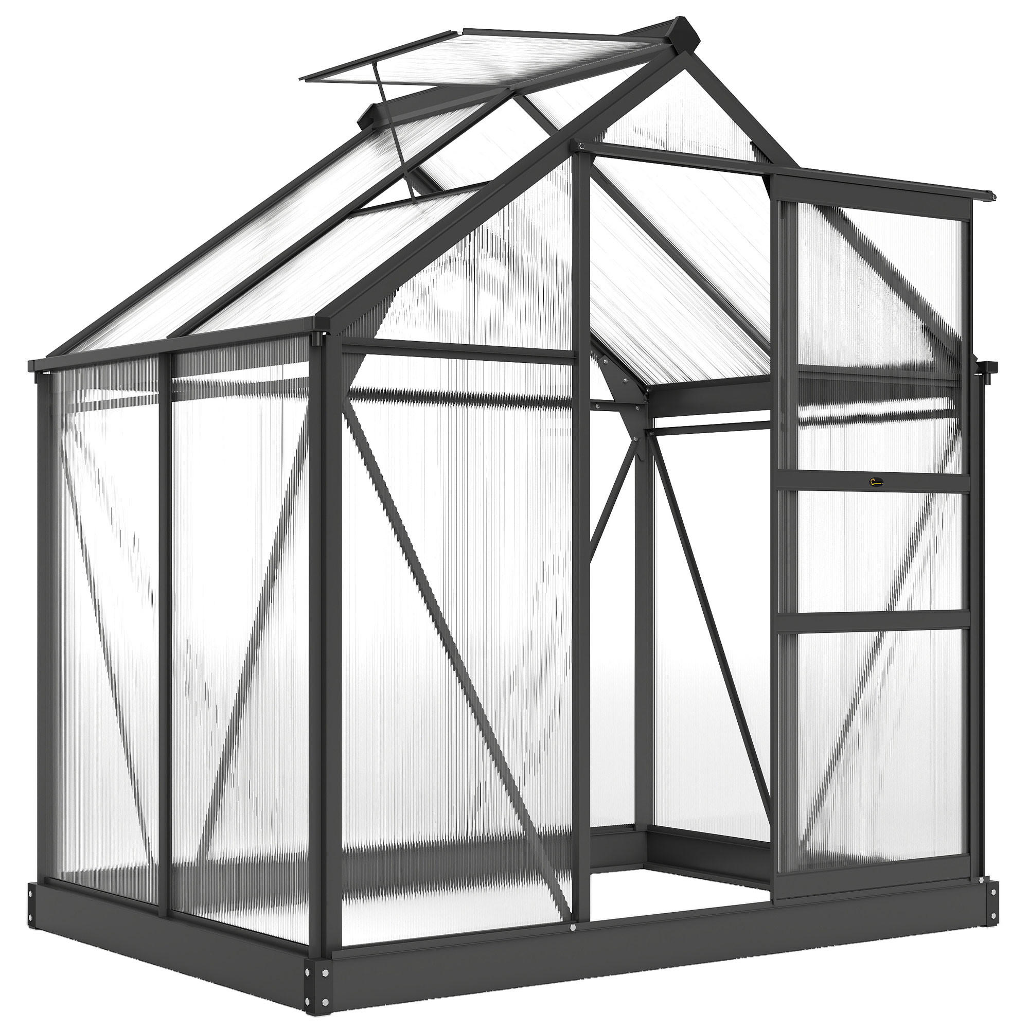 GEWÄCHSHAUS mit Dachfenster mit Tür mit Fundament, Alu+Polycarbonat, Grau+Transparent - Transparent/Grau, Kunststoff/Metall (132/201/190cm) - Outsunny
