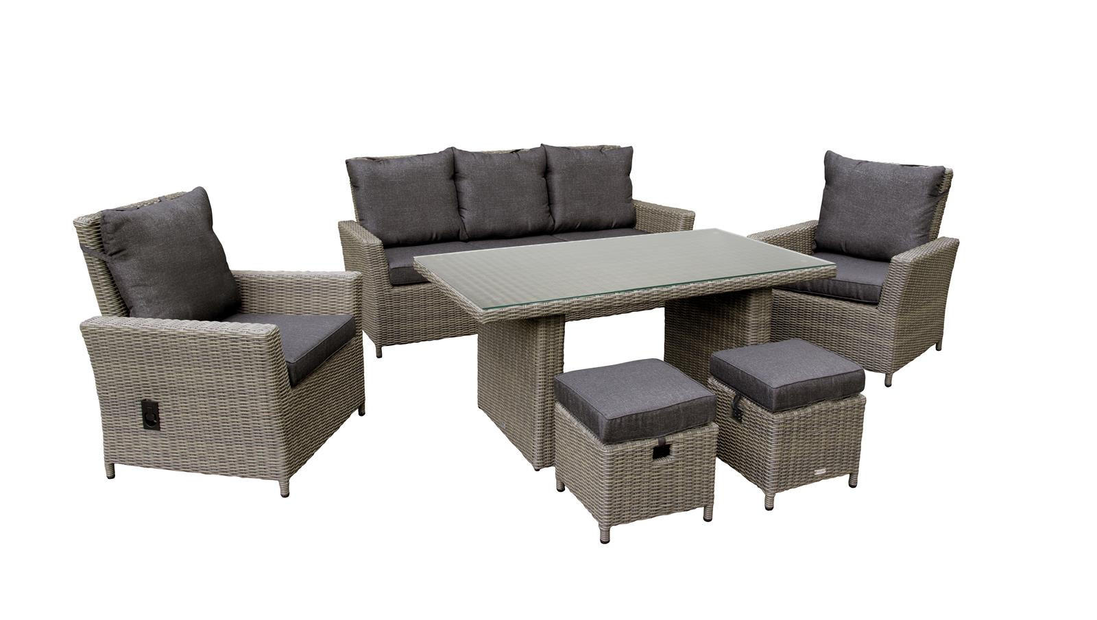 DININGLOUNGE-SET Asti Braun-Melierung, Polyrattan, 7 Personen - Braun, Naturmaterialien - bellavista - Home & Garden