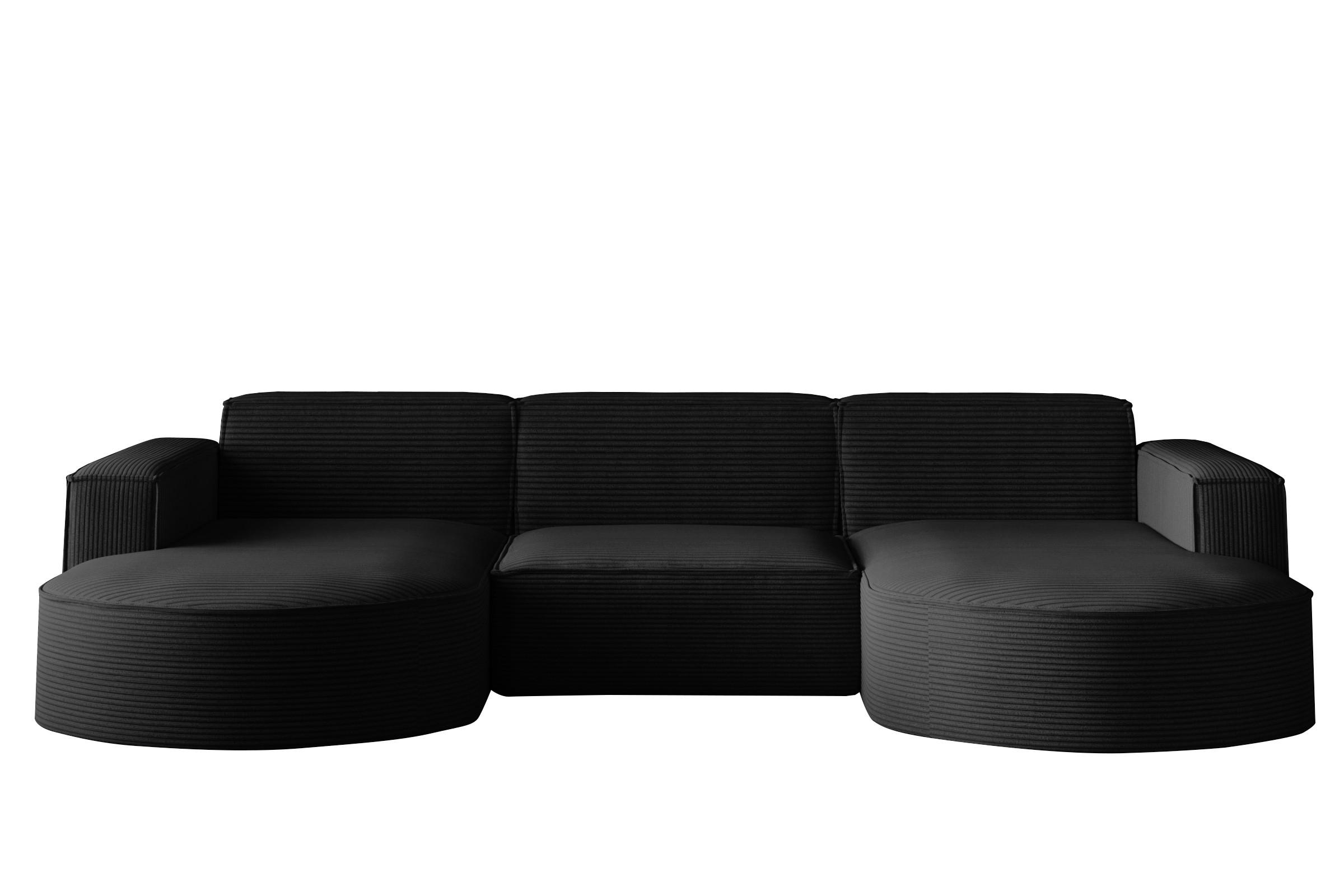 ECKSOFA Designer MODENA U STUDIO Stoff Dicker Cord Schwarz - Schwarz, Holz (165/299cm) - Kaiser Möbel
