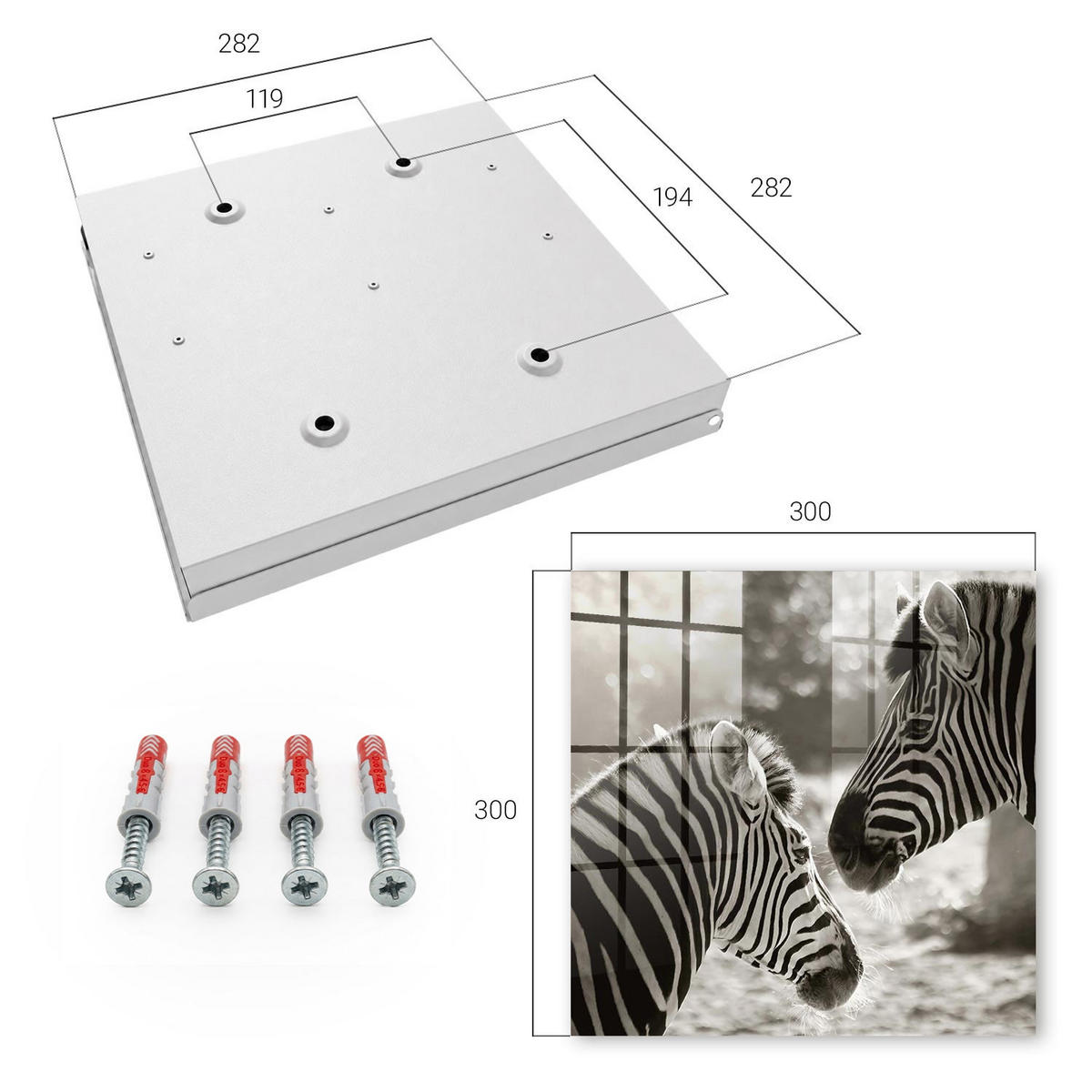 SCHLÜSSELBOX Weiß 30x30 cm – Türöffnung nach rechts - Zebras zusammen - Multicolor, Metall (30/30/5cm) - TULUP