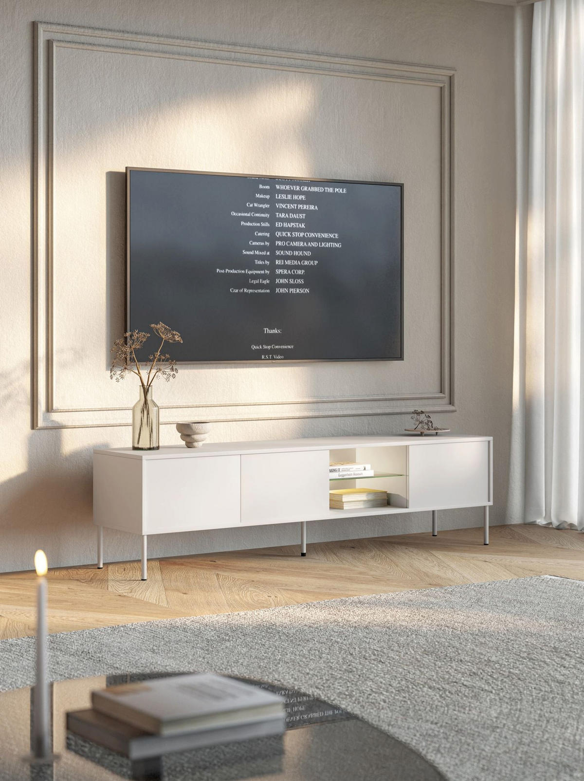 TV stolík Modity Biely 175/47/31 cm - biela, kov/kompozitné drevo (175/47.5/31.2cm) - Selsey
