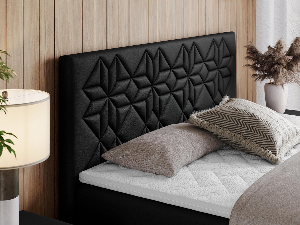 BOXBETT LEILA 180/200 Schwarz Kunstleder - H3 - Schwarz, Holz/Textil (180/200cm) - MKS