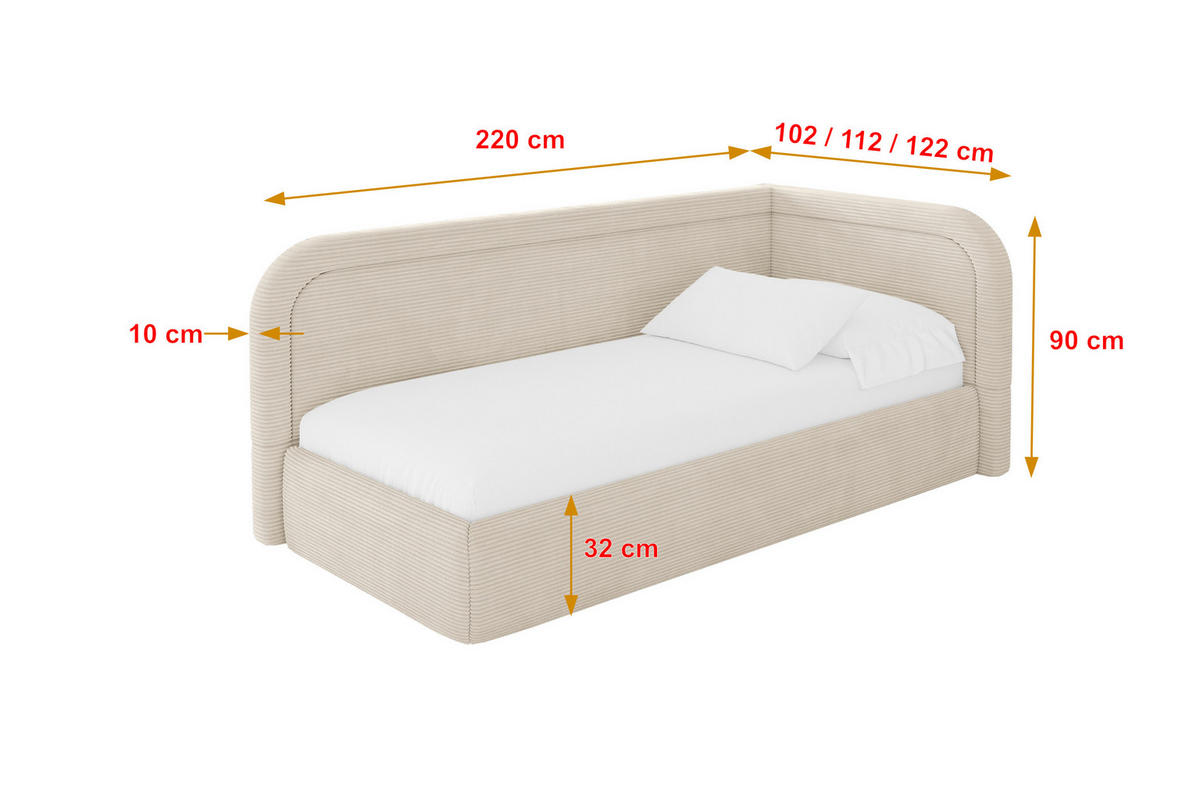 EINZELLBETT Jugendbett mit Bettkasten, Links - JOVY 80x200 Beige - Creme, Holzwerkstoff/Textil (80/200cm) - ALTDECOR
