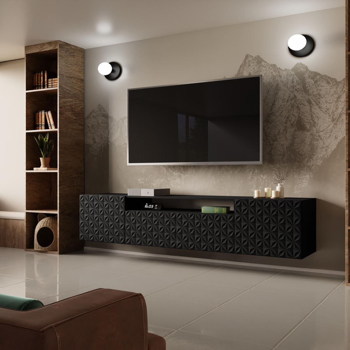 LOWBOARD ROVA 200/41/40 cm, Hängender TV-Schrank Schwarz - Schwarz, Holzwerkstoff (200/41/40cm) - MASSENO