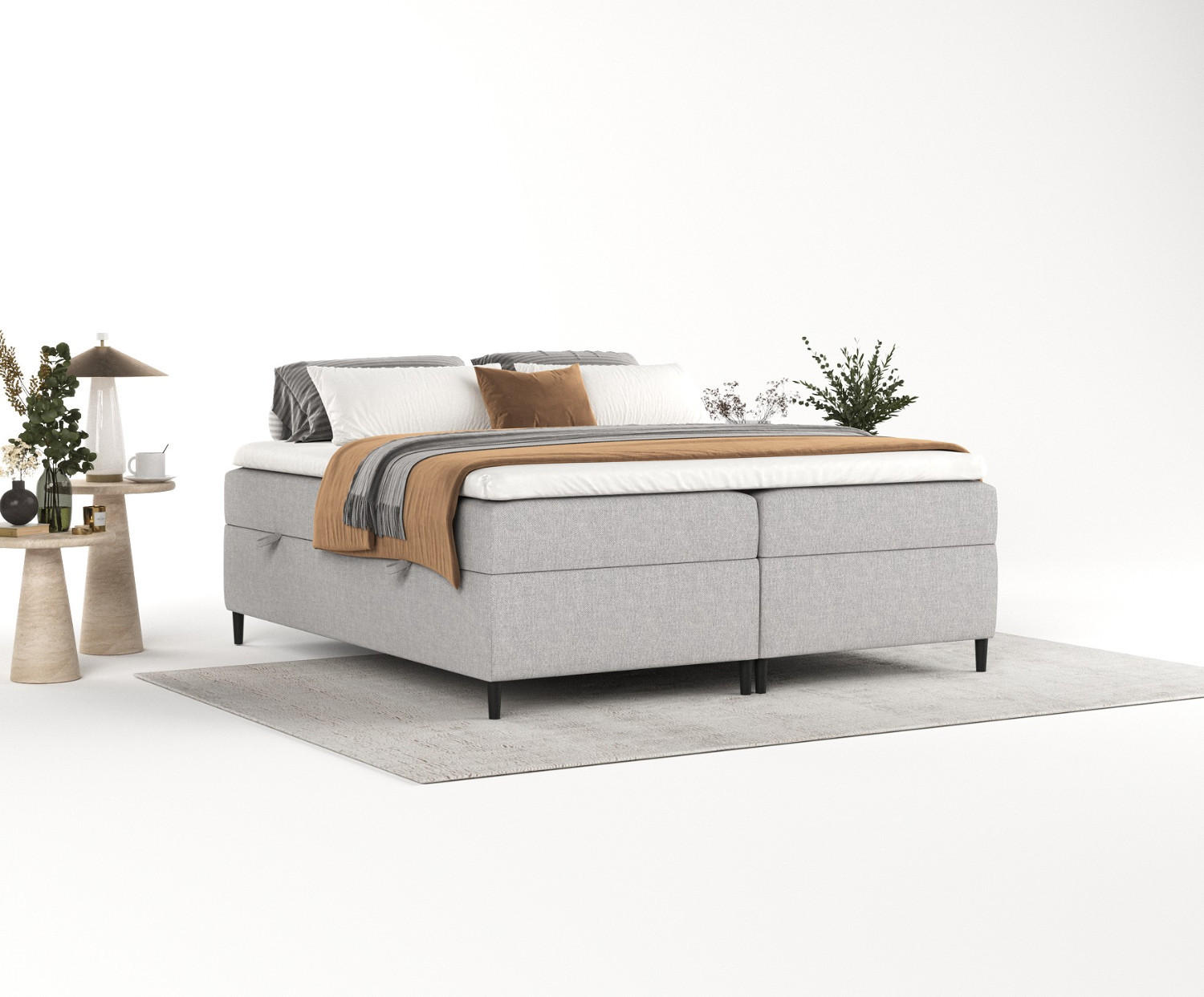 BOXBETT Theo 120/200 cm Graubeige im Megan Stoff - Schwarz/Grau, Holz/Holzwerkstoff (120/200cm) - AltaBeds