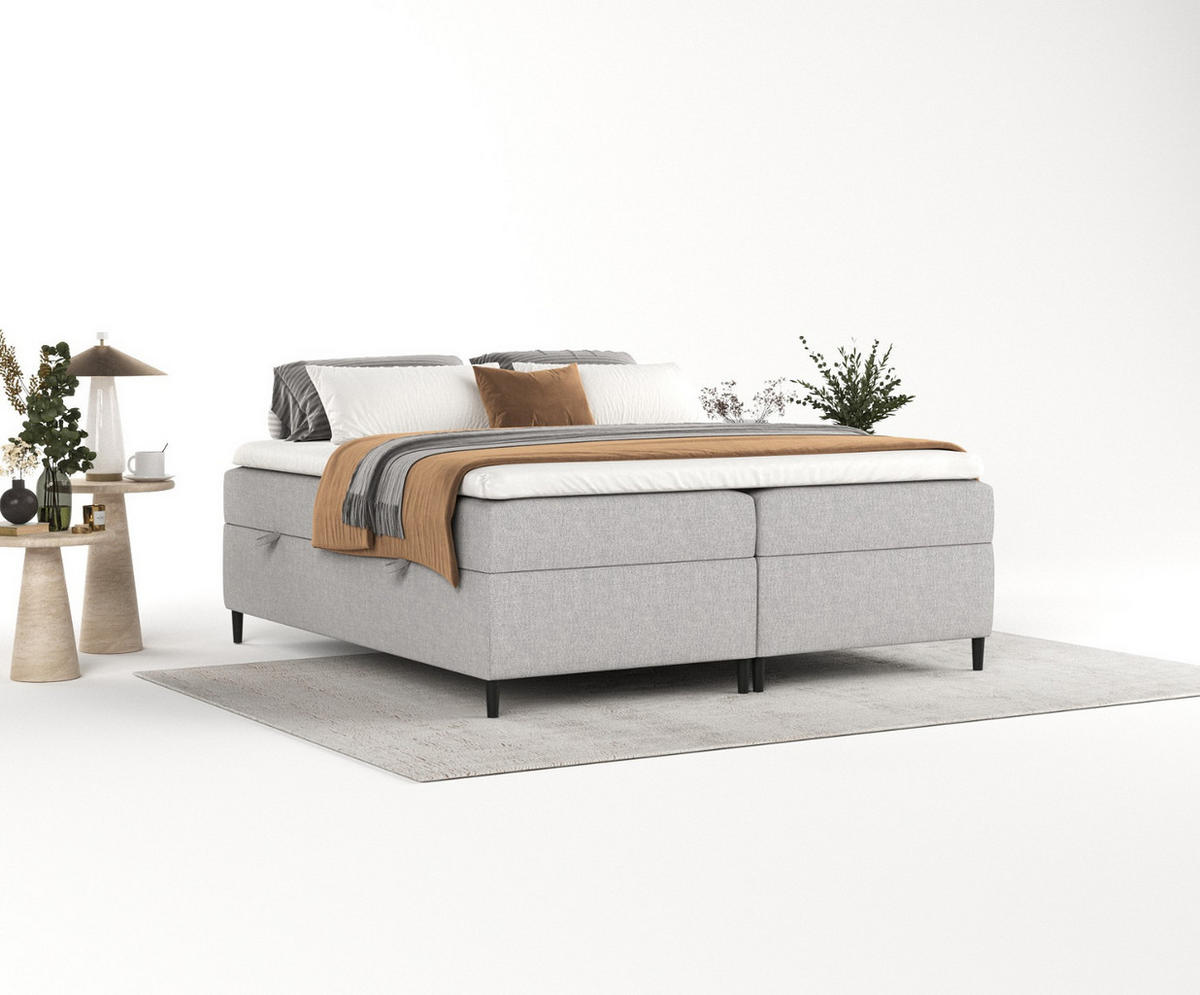 BOXBETT Theo 120/200 cm Graubeige im Megan Stoff - Schwarz/Grau, Holz/Holzwerkstoff (120/200cm) - AltaBeds