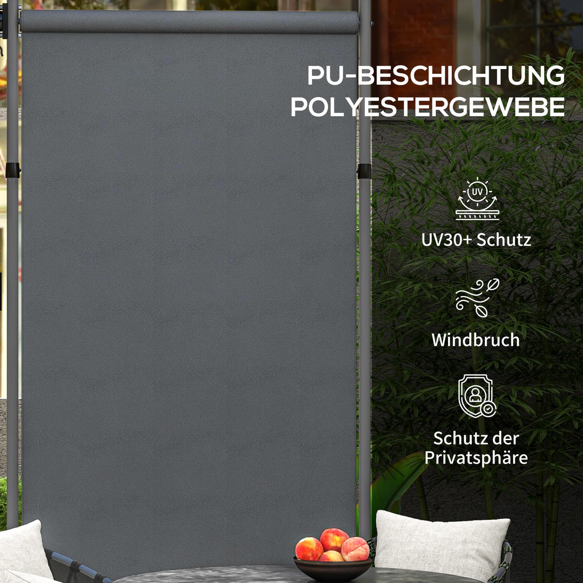 SENKRECHTMARKISE, Polyester, Dunkelgrau - Dunkelgrau, Kunststoff/Metall (2.8/310/150cm) - Outsunny