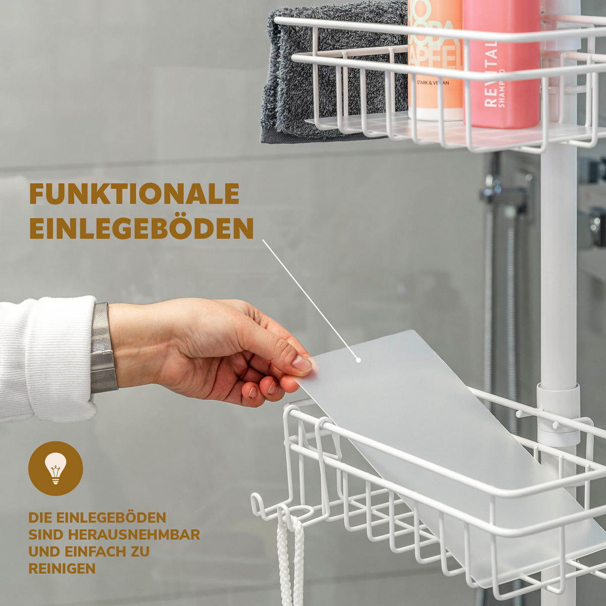 TELESKOP-BADREGAL, Metall, weiß - Weiß, Metall (30/290/30cm) - bremermann