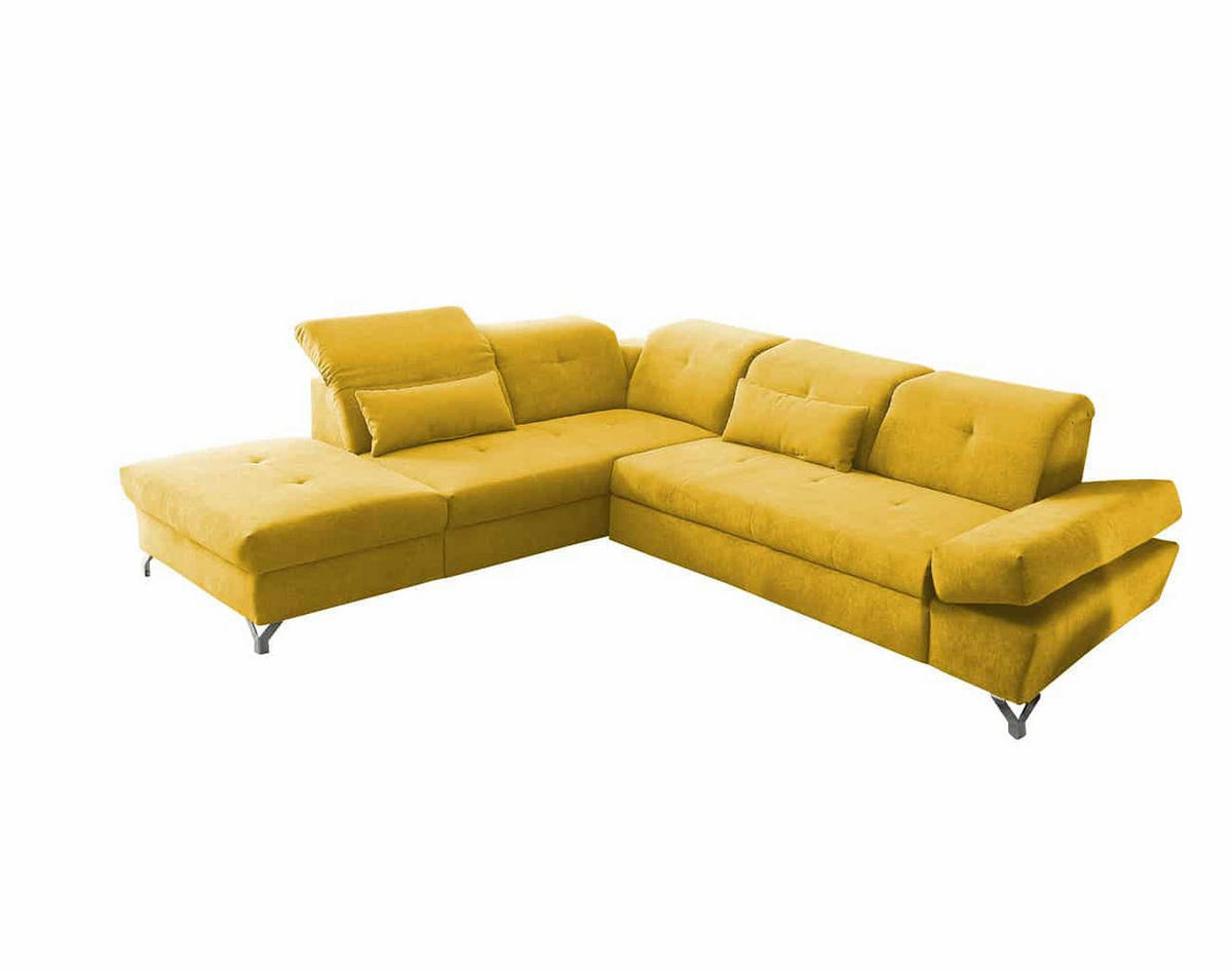 ECKSOFA mit Schlaffunktion und verstellbaren Kopflehnen - Chromfarben/Gelb, Textil/Metall (275/245cm) - ed exciting design
