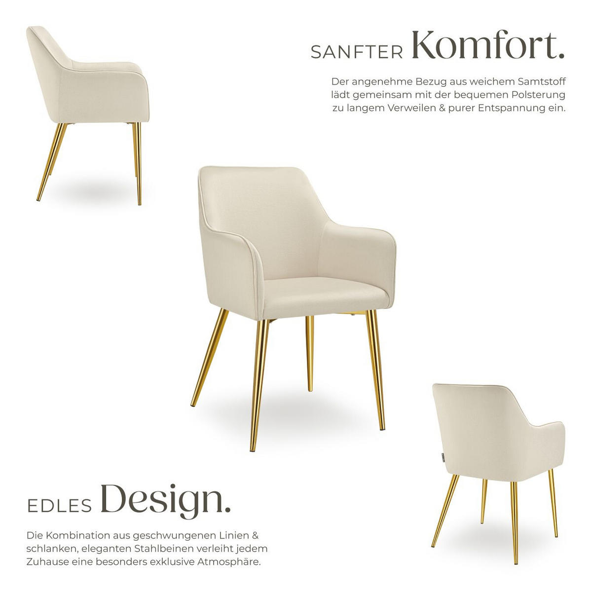 ARMLEHNSTUHL 2er Set Avane 55 x 63 5 x 86 5 cm beige - Beige, Textil (55/86.5/63.5cm) - tectake