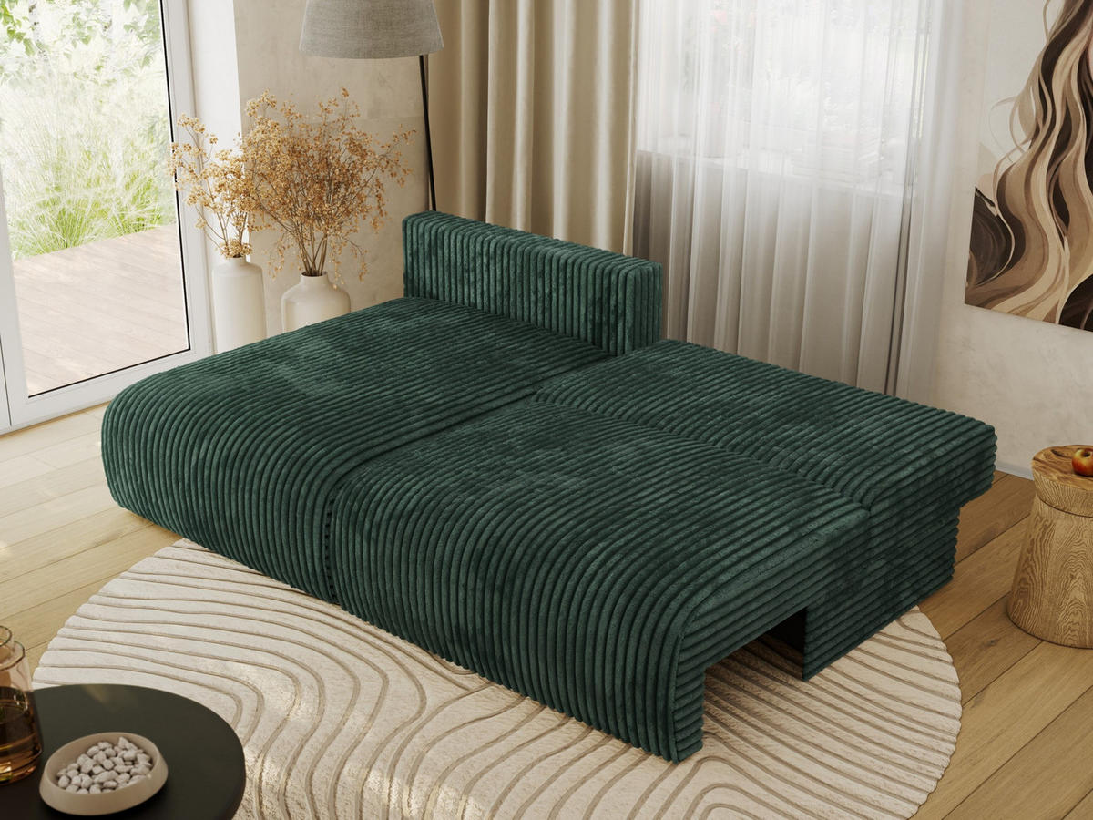 ECKSCHLAFSOFA VIVO L Grün Cord - links - Schwarz/Grün, Kunststoff/Textil (223/150cm) - MKS