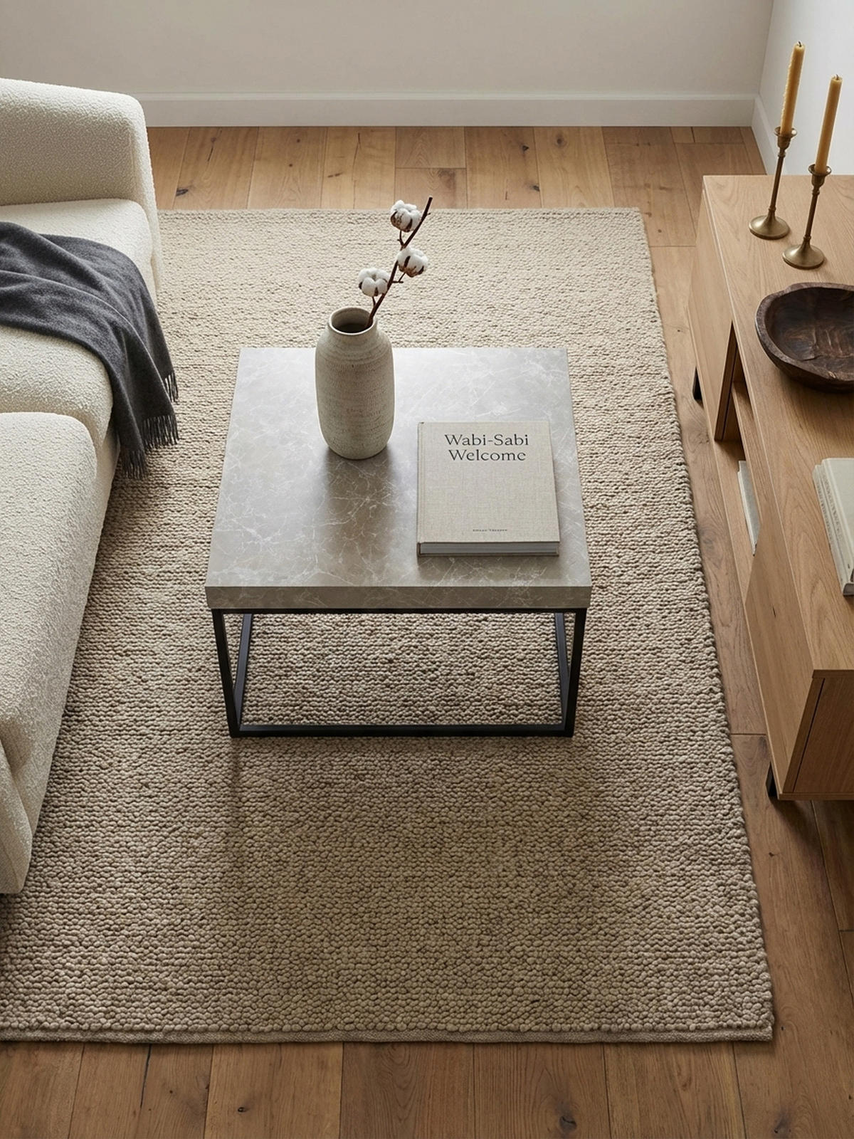 COUCHTISCH in Stein-Optik mit Metallbeinen im modernen Design, Beige 60x60x38 cm - Beige/Schwarz, Holzwerkstoff/Metall (60/60/38cm) - KADIMA DESIGN