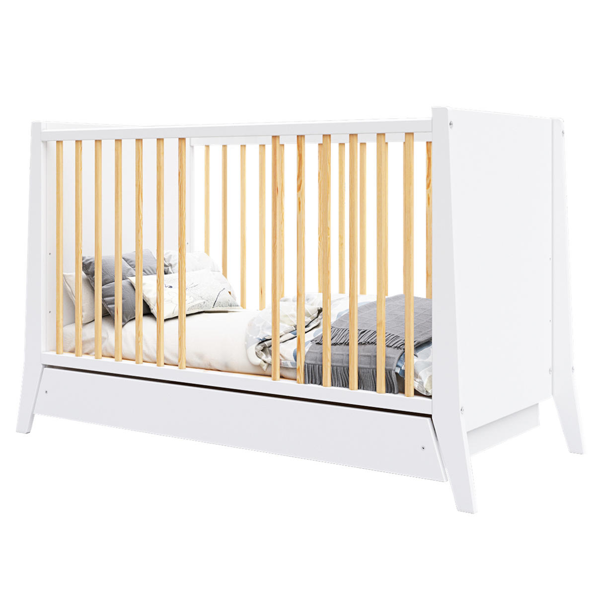 BABYBETT Zoe, Mitwachsendes, mit Schublade Weiß und Kiefer - Kieferfarben, Holz (60/120cm) - Premiers Moments