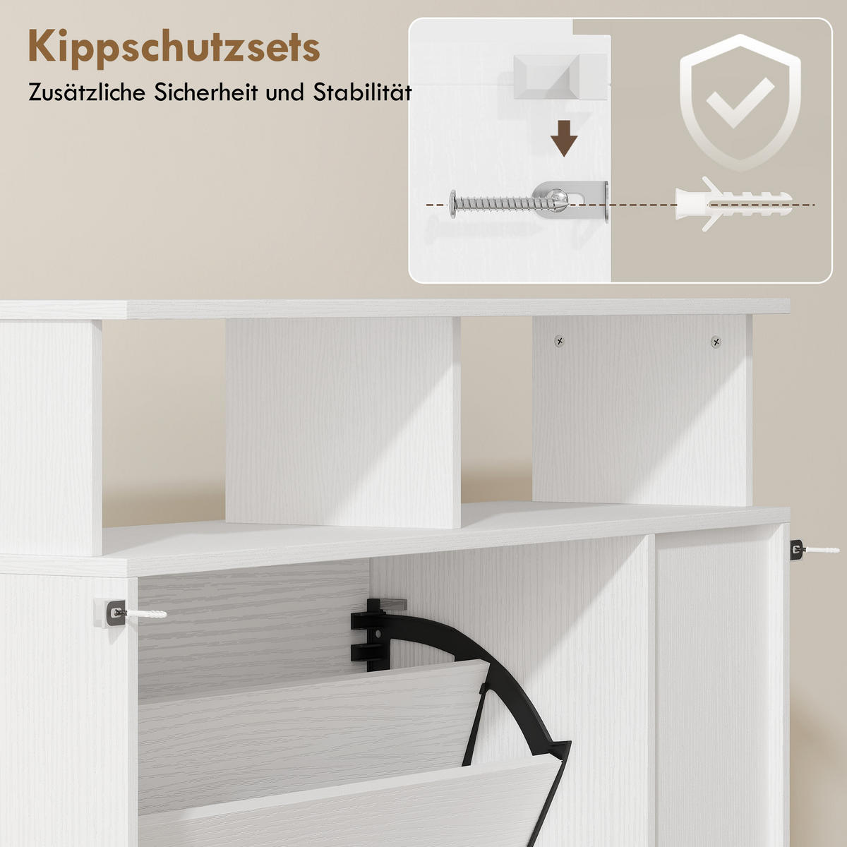 SCHUHSCHRANK DE-09894 mit 2 Klappen und verstellbarer Trennwand Weiß - Weiß, Holzwerkstoff (89/92/25cm) - ComfortXL