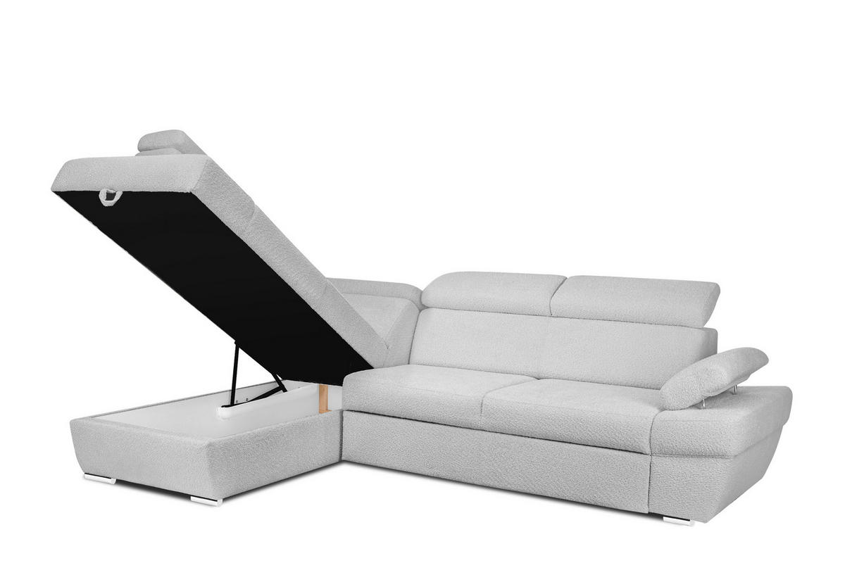 SCHLAFECKSOFA RATLO links 4/5-Sitzer mit Bettkasten, Grau - Silberfarben/Hellgrau, Textil (270/190cm) - KONSIMO®