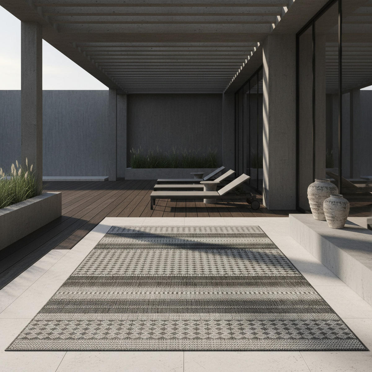 TEPPICH Outdoor Flachgewebe Antik-Optik Polypropylen Terrasse Beige Läufer 80x250 - Beige, Textil (80/250cm) - KADIMA DESIGN