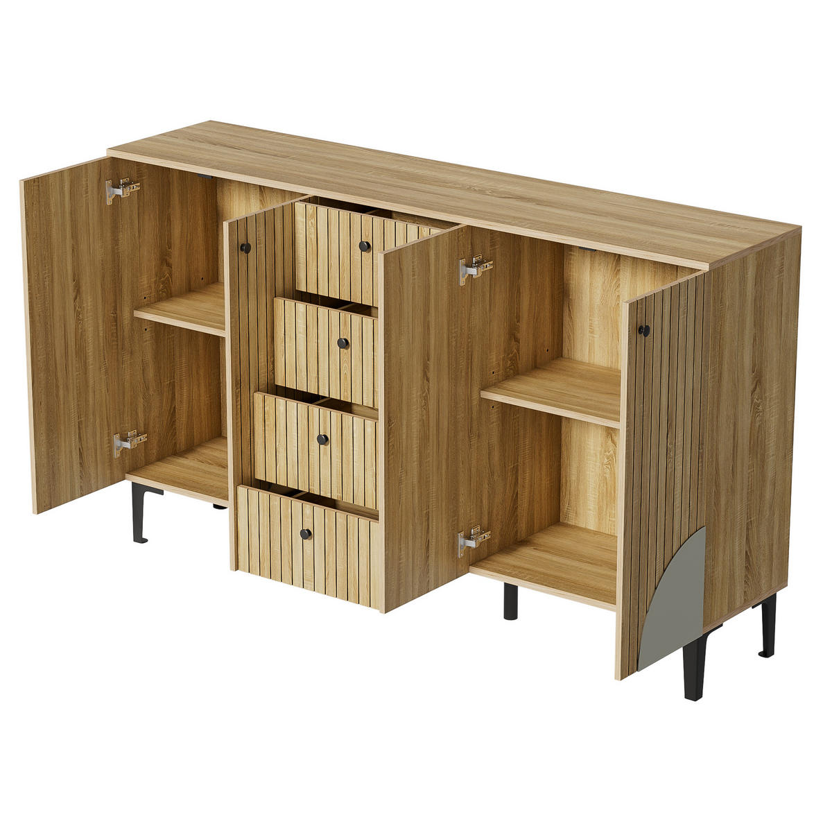 SIDEBOARD 160/36/94 cm aus Spanplatte mit 4 Türen und 4 Schubladen Holzfarben - Eichefarben, Holzwerkstoff (160/94/36cm) - Modenvie