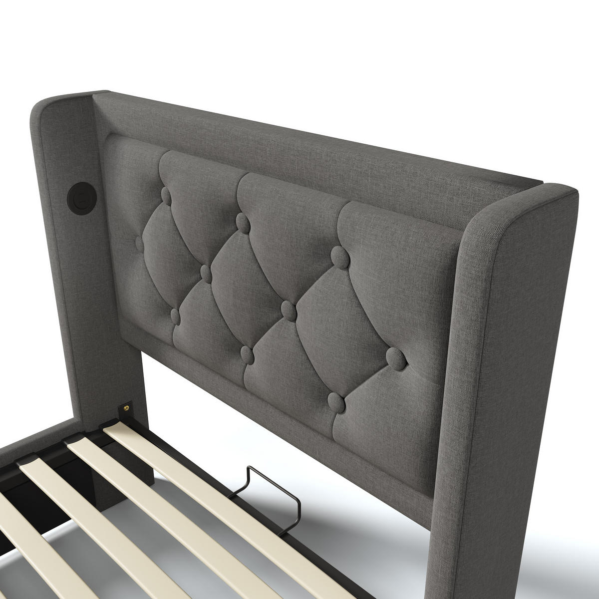 POLSTERBETT aus Baumwolle 90x200 cm in Grau mit LED & USB Typ-C - Grau, Textil (90/200cm) - Modfu