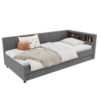 POLSTERBETT aus Leinen 90x200 cm in Grau mit LED-Beleuchtung & USB-C - Grau, Textil (90/200cm) - Modfu