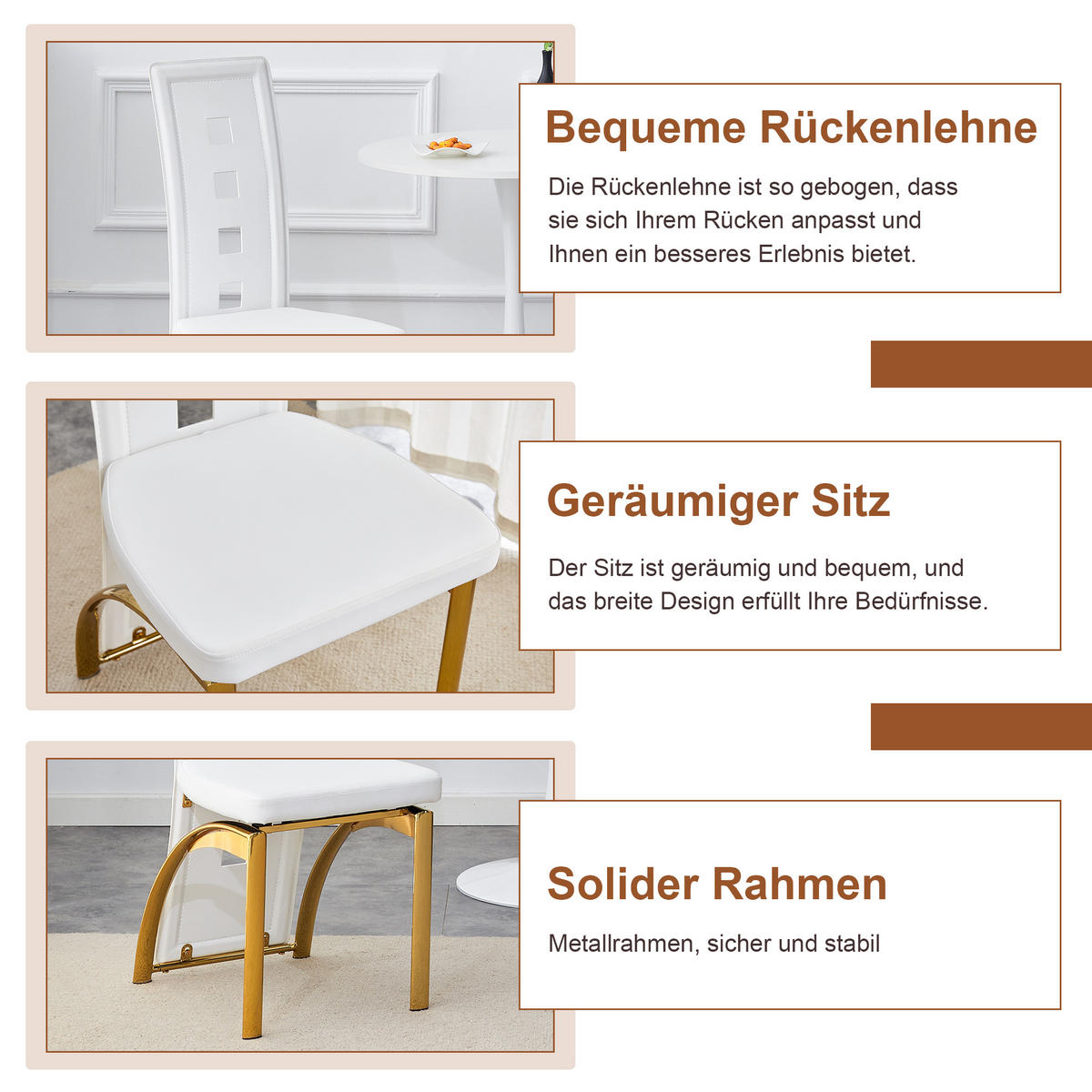 ESSGRUPPE DE-39452 3-teilig, Glastisch und 2 Stühlen mit Lochmuster Weiß/Gold - Goldfarben/Weiß, Metall (88/75/88cm) - ComfortXL