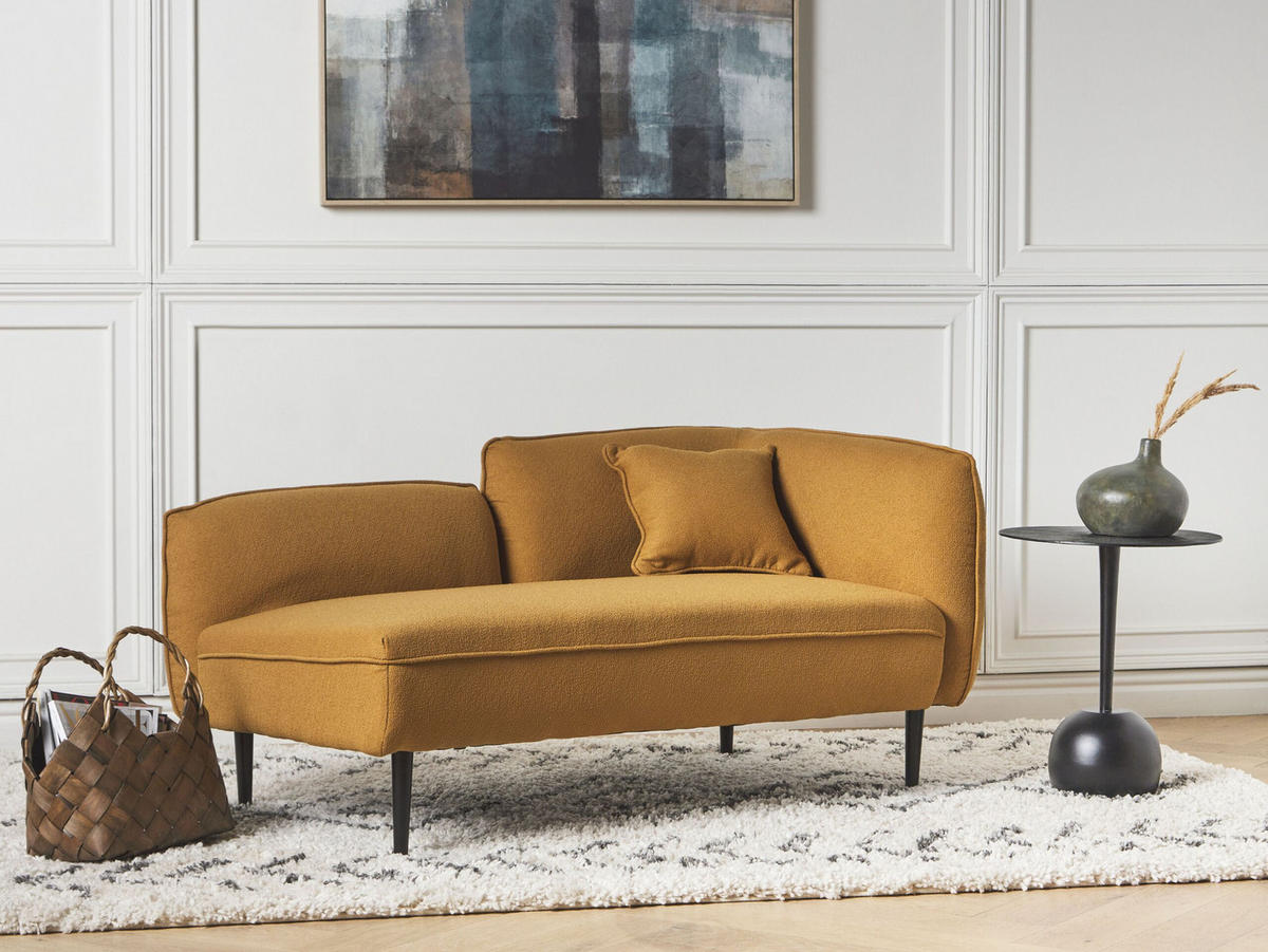CHAISELONGUE Bouclé senfgelb rechtsseitig Chevannes - Gelb/Schwarz, Textil (138/74/77cm) - Beliani