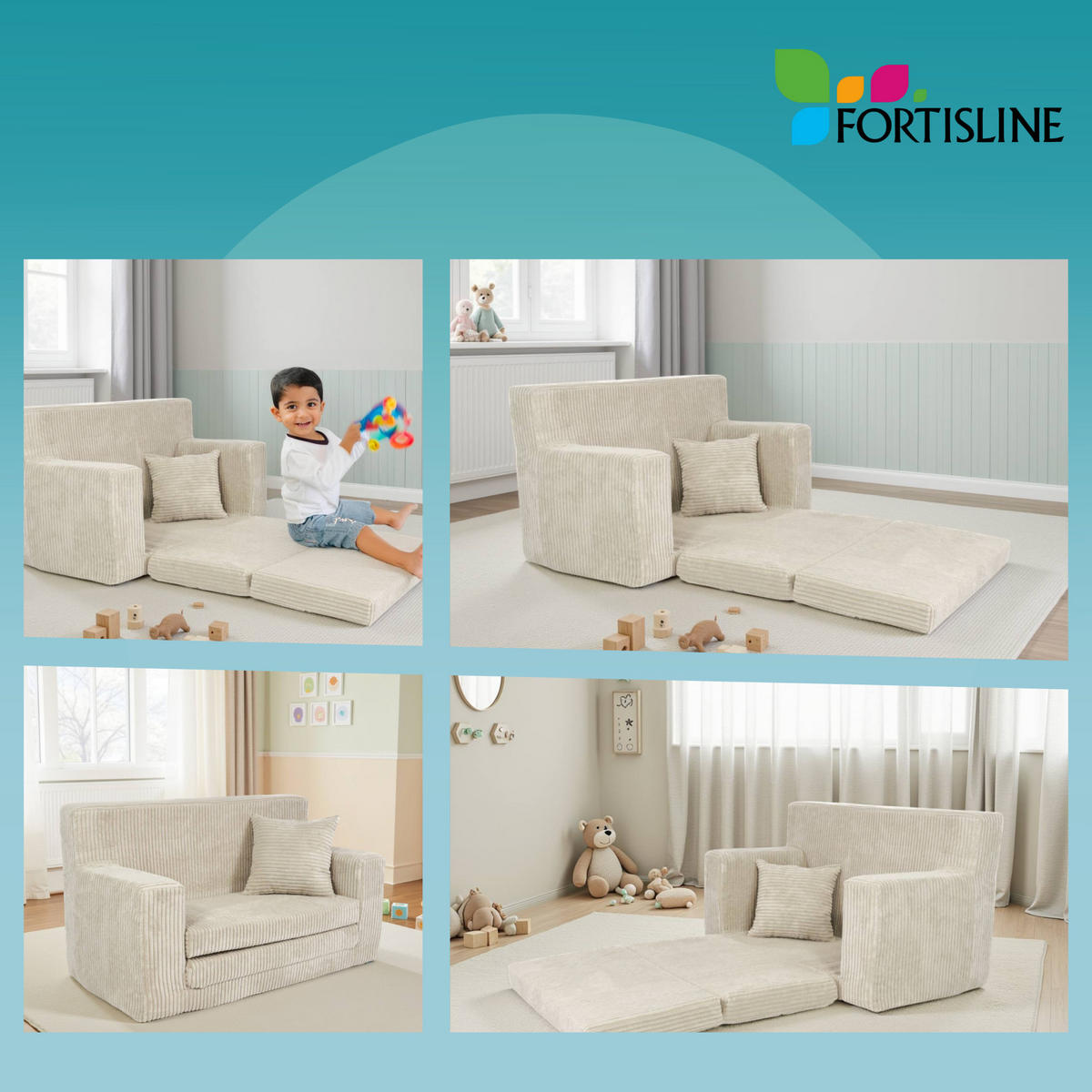 KINDERSOFA aus Kuschel-Cord in Schwarz - Schwarz, Textil (83/47/43cm) - Fortisline