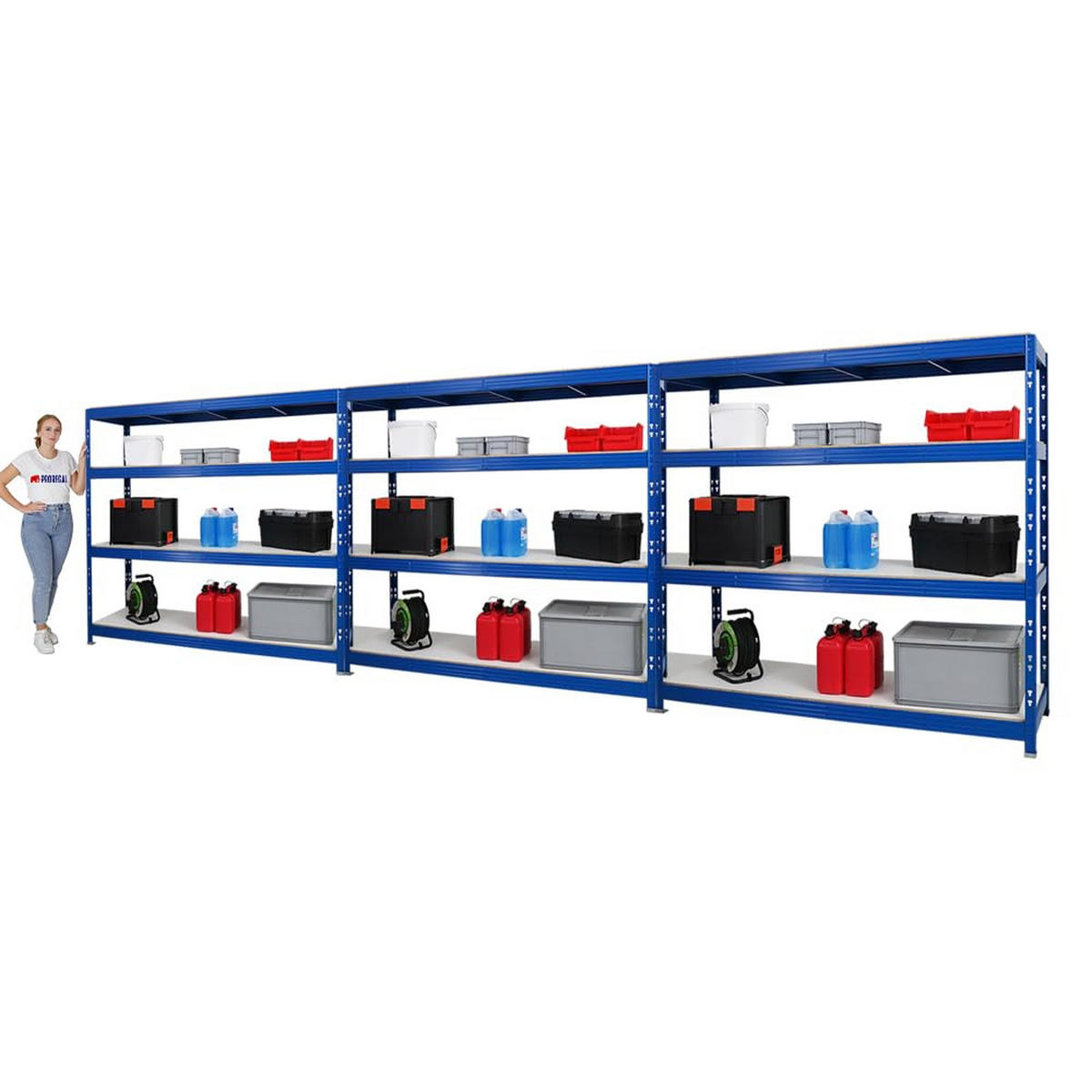 SCHWERLASTREGAL Rhino 3er-Set mit 3x 180x200x60 cm 4 Melamin-Ebenen 16mm Fachlast 500 kg Blau - Blau, Metall (600/180/60cm) - PROREGAL