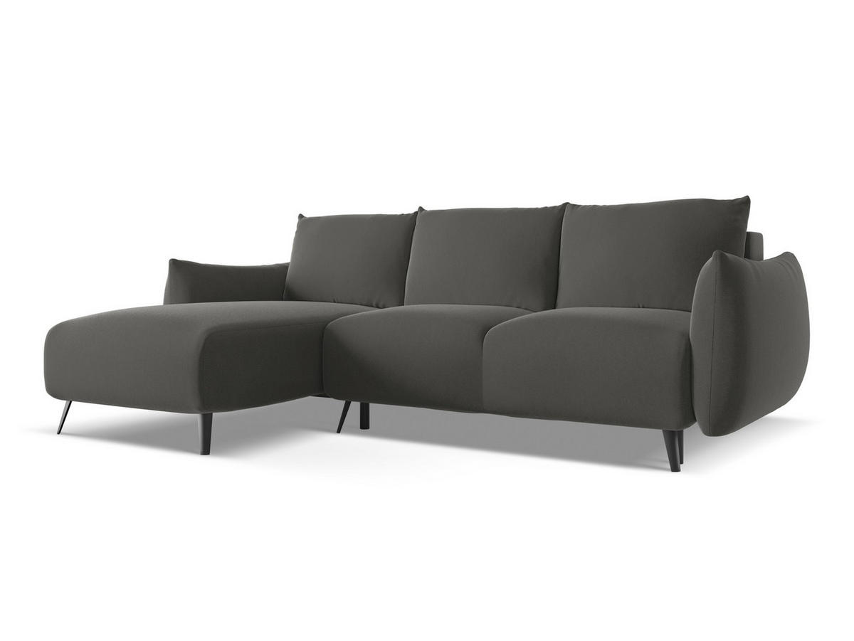ECKSOFA mit Schlaffunktion Samt Stoff Grau - Dunkelgrau/Schwarz, Textil/Metall (162/242cm) - Makamii