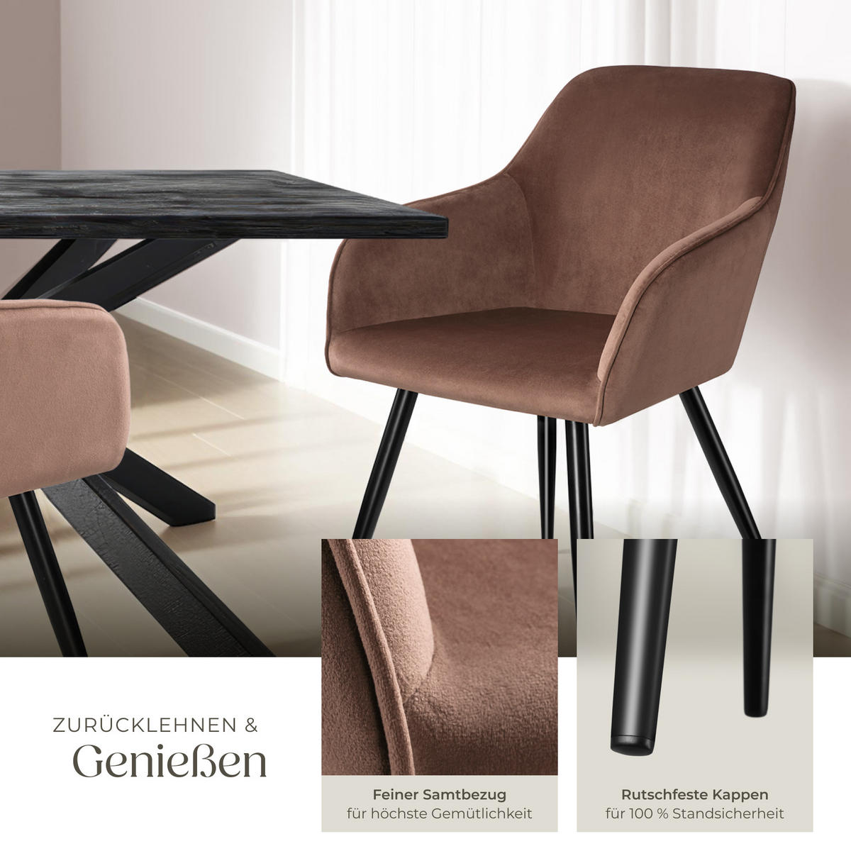 ESSZIMMERSTUHL Marilyn,58 x 62 x 82 cm,braun/schwarz - Schwarz/Braun, Textil (58/82/62cm) - tectake
