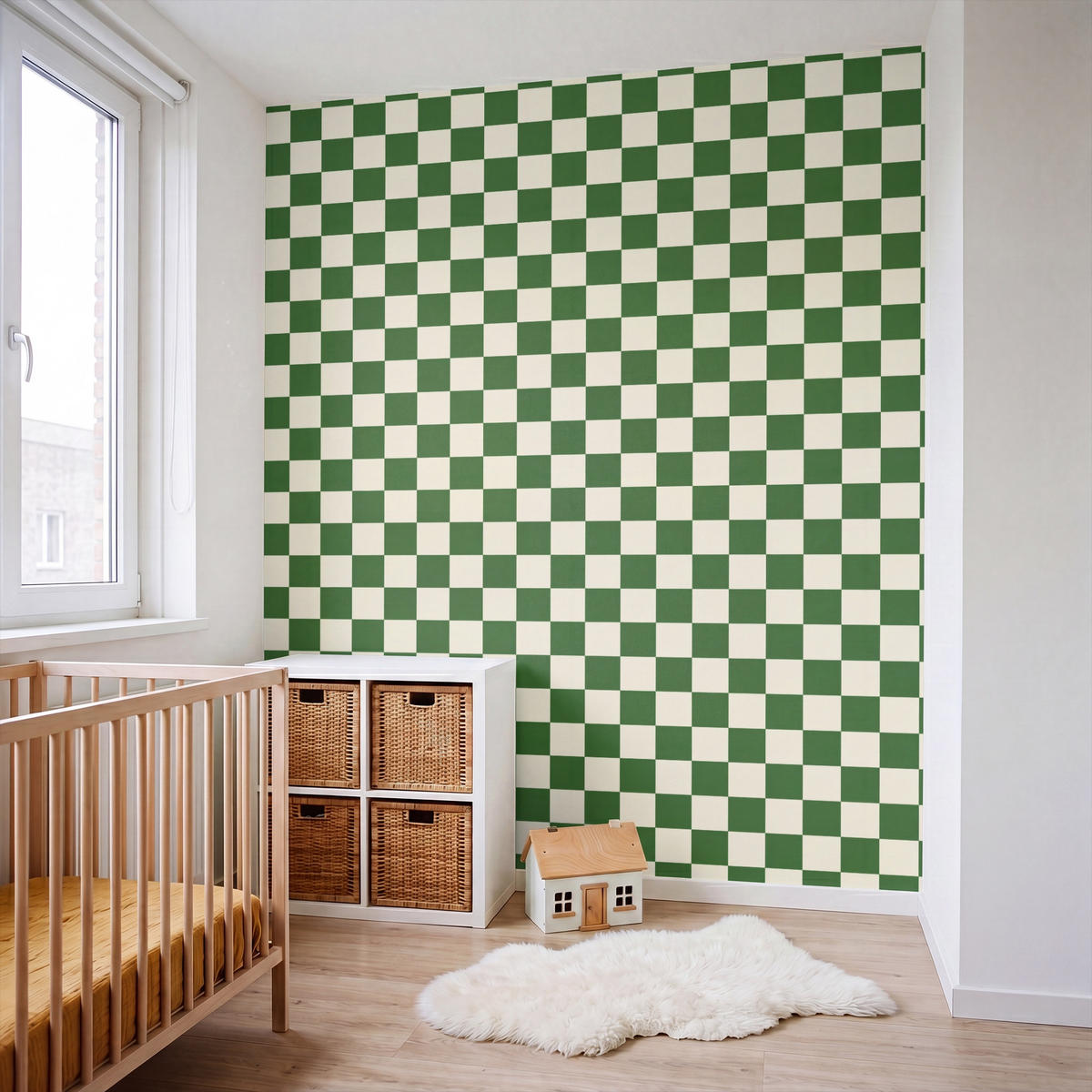 KINDERTAPETE - Schachbrett - Muster - Grün - 180x220 cm - Grün, Papier (180/220cm) - OnlyWow