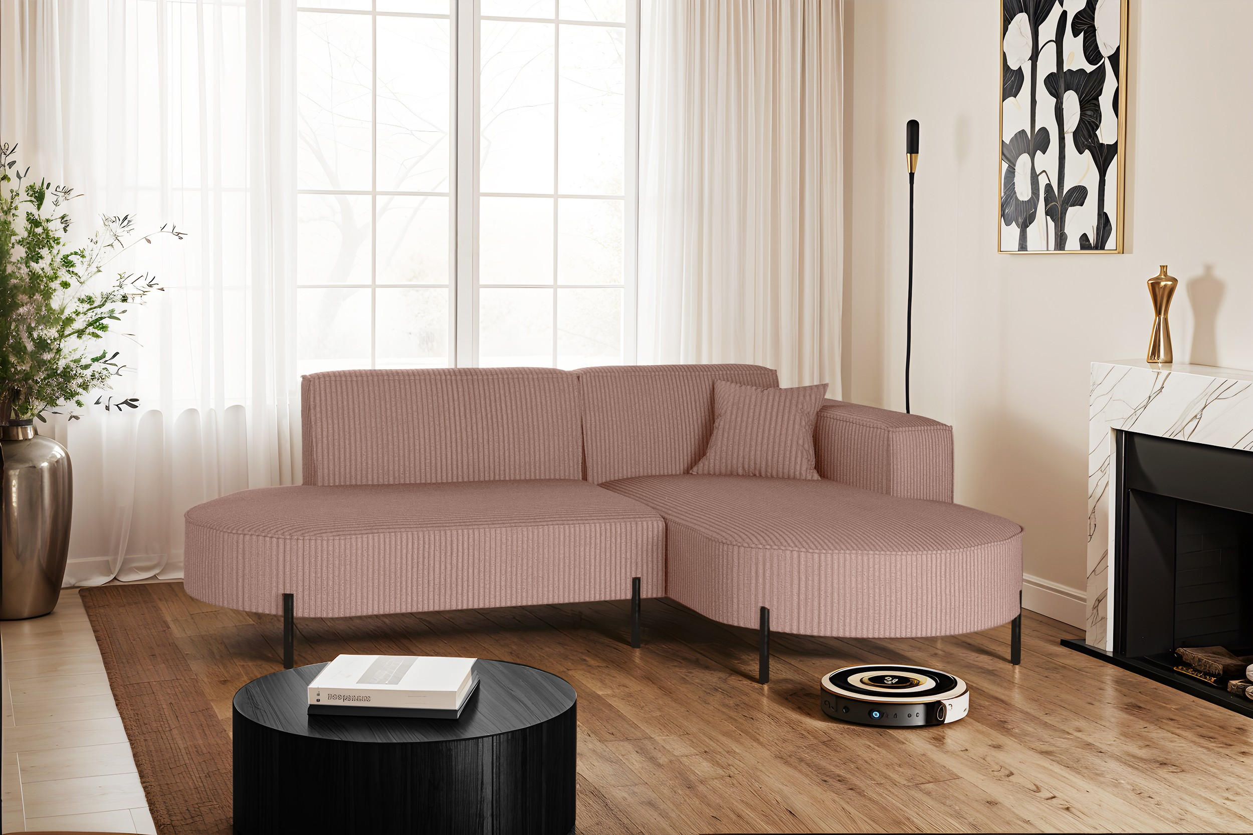 ECKSOFA L-Form Designer Modena Rein stoff Poso Rosa Rechts - Rosa, Holzwerkstoff (236/165cm) - Kaiser Möbel